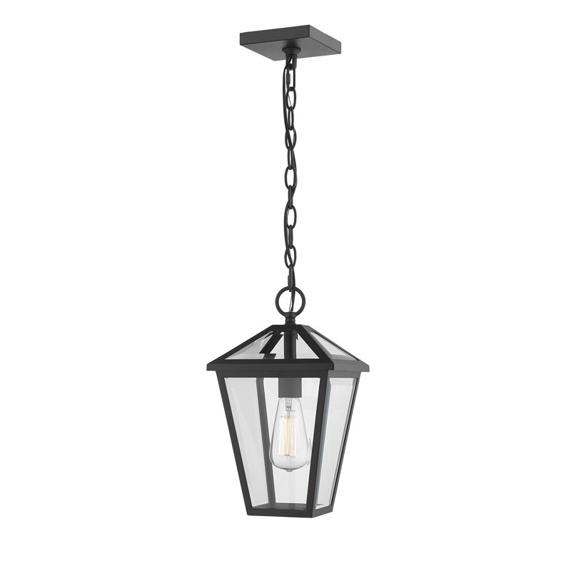 Swerve Outdoor Hanging Lantern, Black, Clear Beveled