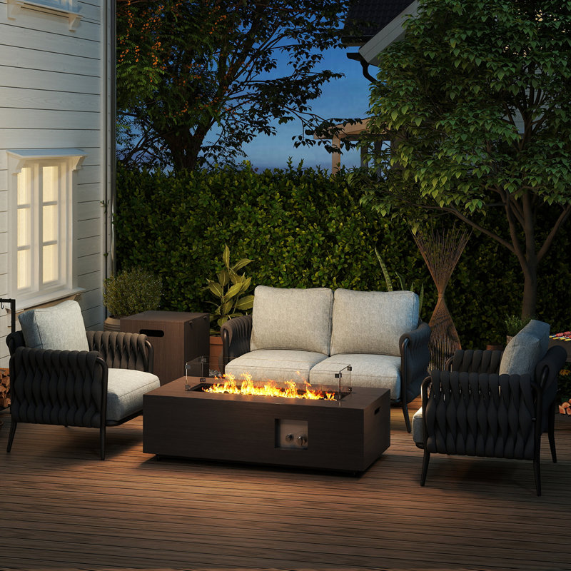 Outdoor 4-seater Sofa Set With 50,000 Btu Fire Pit Table – Modern Patio Furniture For Lounge & Warmth