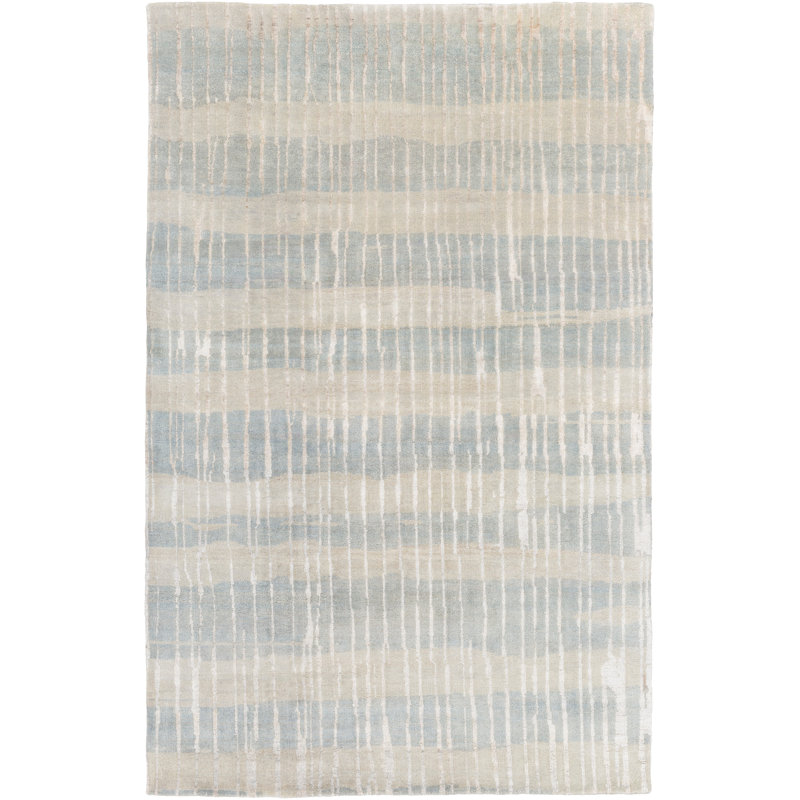 Sepviva Abstract Hand-Knotted Teal/Tan Area Rug, Rectangle 8' x 11'