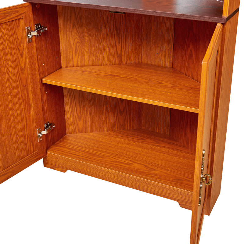 Armoire de rangement autoportante de 70,86 po (180 cm) de hauteur, armoire à vin 5 niveaux avec portes en verre trempé, dossier en miroir, tablettes réglables pour la cuisine du salon, vitrine moderne en bois