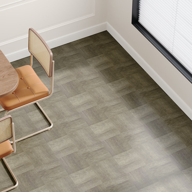 10Pcs Self-adhesive PVC Flooring Tiles Set, Wood Look, Grey