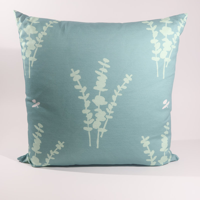 Eucalyptus Square Pillow Cover & Insert, 24"H x 24"W, Teal/Mint Floral