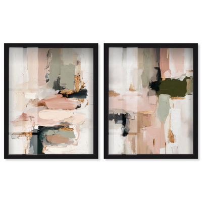 Japandi Essence Abstract Shadowbox Print Wall Decor Set of 2 by Art Remedy, Black Frame, 17 x 21