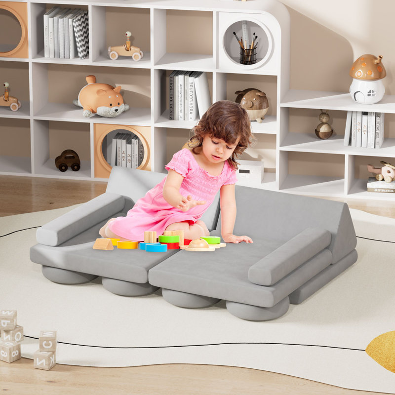 Bentura Kids Couch Sofa, 12 Pcs Velvet Modular Toddler Couch, Freely Removable Kids Chair Sofa for Playing, Creativity, Sleeping, Versatile Fold Out Baby Play Couch Set for Playroom, Bedroom Furniture