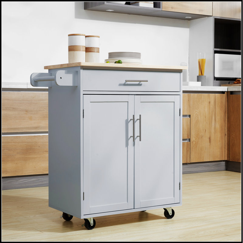 Versatile Kitchen Island Cart with Drawer, Storage Cabinet, and Towel Rack for Enhanced Organization and Mobility, Gray