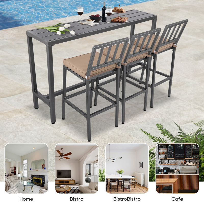 7 - Piece Rectangular Outdoor Dining Set With Cushions,outdoor Patio Bar Set For Backyard, Garden, Gray