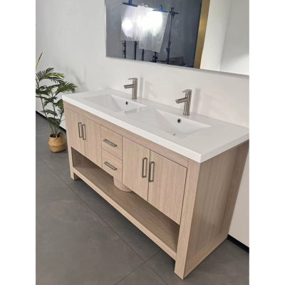 60 - Inch One Piece White Acrylic Bathroom Sink, Undermount Style, Wear And Scratch , Standard Faucet Pre Drilled, Overflow Feature 60" Hole, Protection, Effortless Maintenance