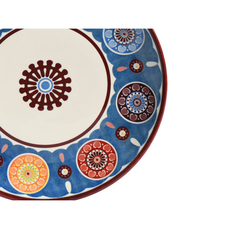 Sumaya 18 Piece Stoneware Dinnerware Set, Blue/White/Grey