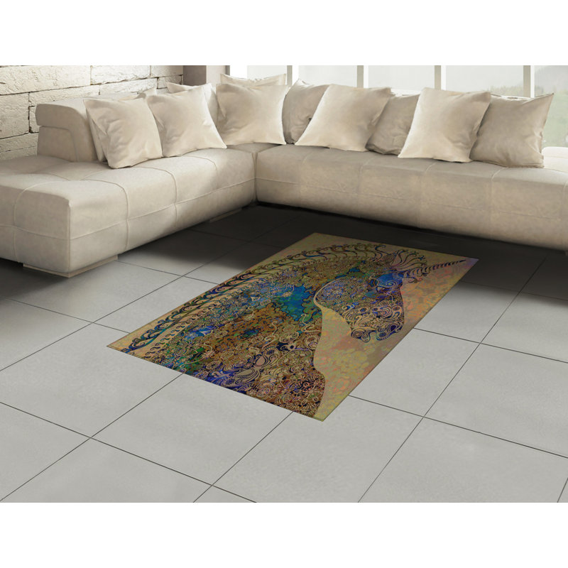 Caprina Unicorn High Density Long Fiber Poly Threads Decorative Area Rug Carpet, Rectangle 4' x 5'8"