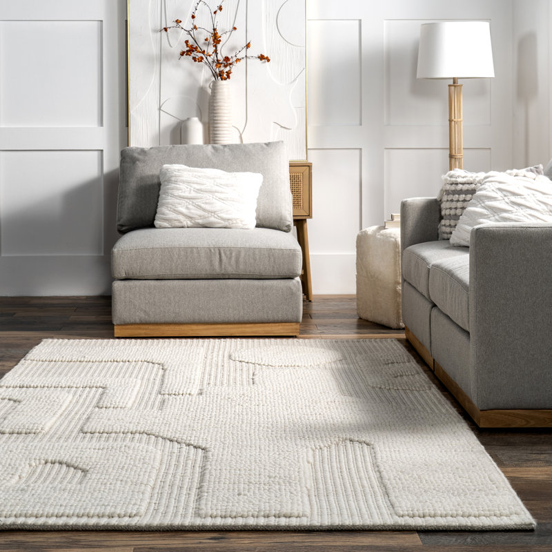 AvionTextured Geometric Wool Area Rug, Rectangle 4' x 6'