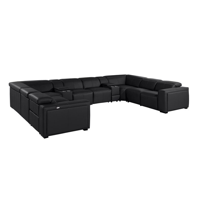 Top Grain Italian Leather 10-Piece U-Shaped Modular Power Reclining Sectional With 4 Power Recliners & Power Headrests