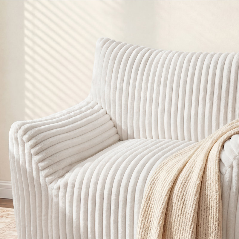 Set of 2 Oversized Compression Corduroy Foam Bean Bag Chair, Beige