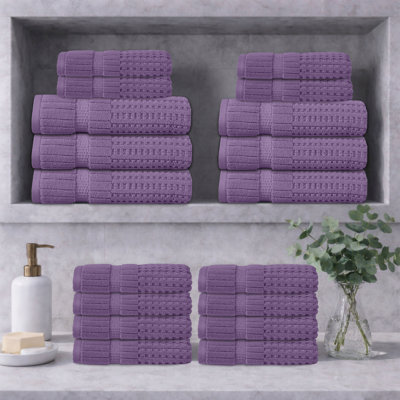 Ensemble de serviettes 18 pièces Willow - 100% coton peigné, qualité supérieure 630 g / m², mauve, ultra doux et très absorbant (ensemble de 6 serviettes de bain, 12 serviettes de toilette)