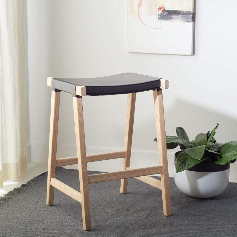 Tabouret de bar et de comptoir en cuir véritable Kellan, Cuir véritable noir