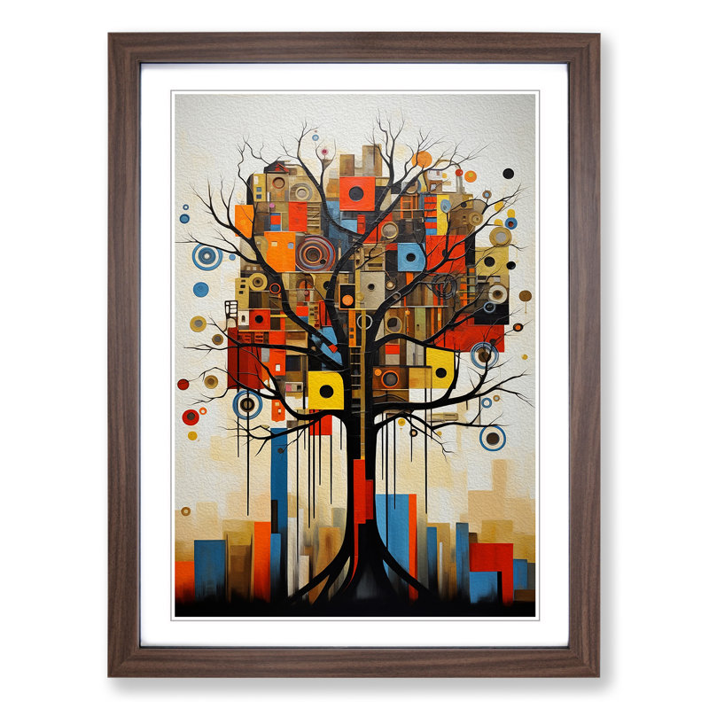 Oak Tree Constructivism - Single Picture Frame Print on Wood, Walnut, 34cm H x 25cm W x 2cm D
