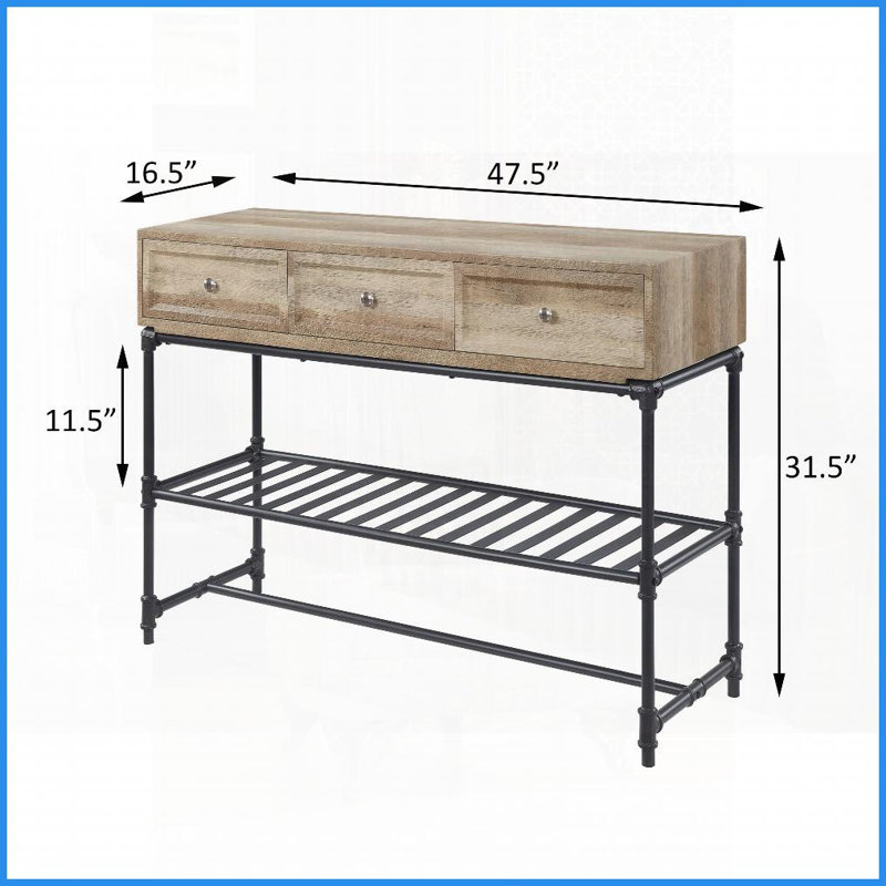 Chêne rustique industriel Table basse Sandy avec rangement, pieds en métal durables pour le salon