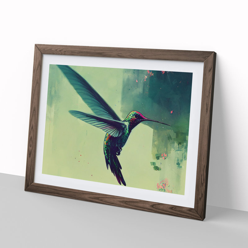 Hummingbird Vol.3 Abstract - Single Picture Frame Print, 46cm H x 64cm W x 2cm D, Walnut Framed