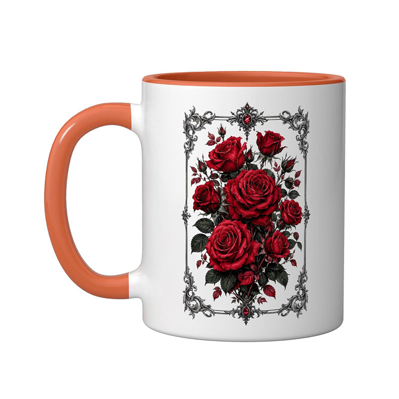 Red Roses, Rose Flowers Ceramic Mug, 11oz, Orange