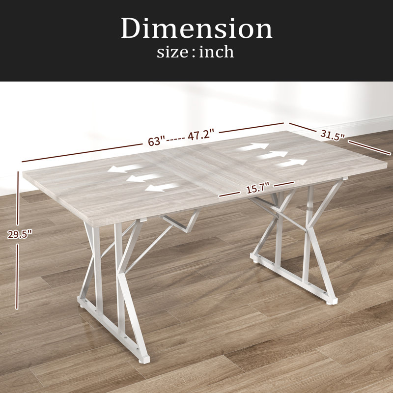 Table de cuisine extensible de style nordique, table de salle à manger extensible, avec base en tréteaux robuste, Gris