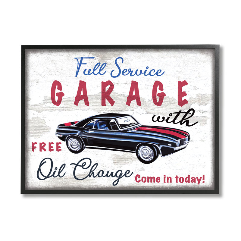 Garage à service complet - Publicité, H 24 po x l 30 po x 1,5 po, Giclée encadrée noir minuit