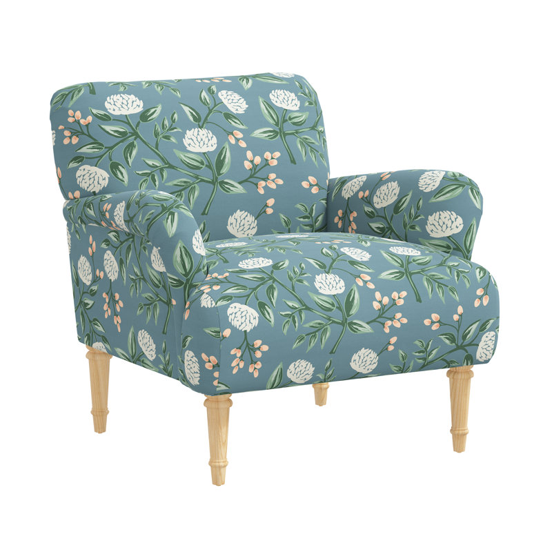 Rifle Paper Co. x Cloth & Company Bristol Armchair, Rpc Peonies Emerald Linen, Natural