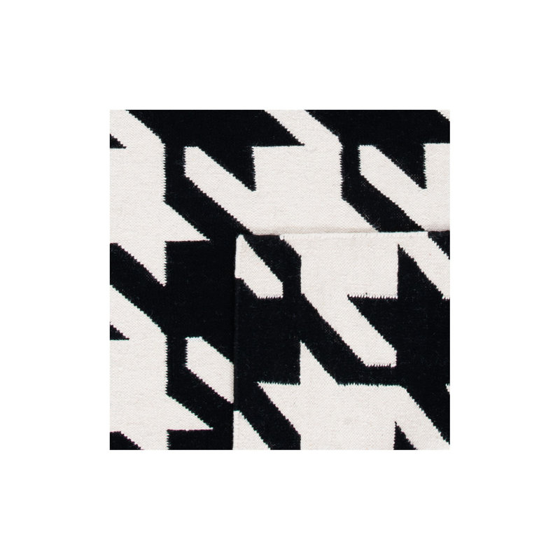Tapis noir / ivoire en laine et coton tissé à la main Dhurries, Rectangle 3 pi x 5 pi