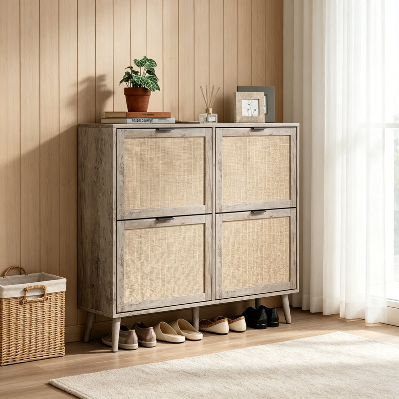 24 Pair Shoe Storage Cabinet, Dark Rustic Oak