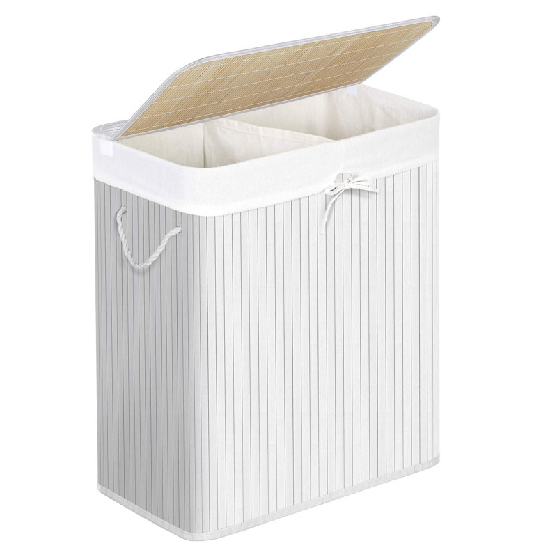 Bamboo Laundry Hamper with Handles, White