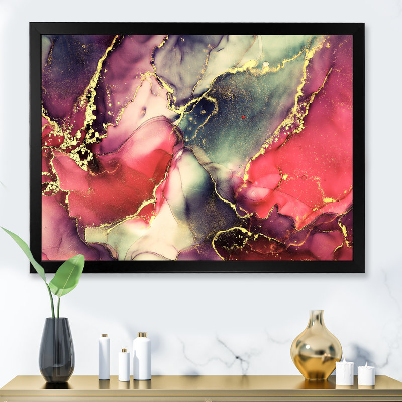 «Red Luxury Abstract Fluid Art II», reproduction sur toile, H 34 po x l 44 po x P 1,5 po, Cadre photo noir