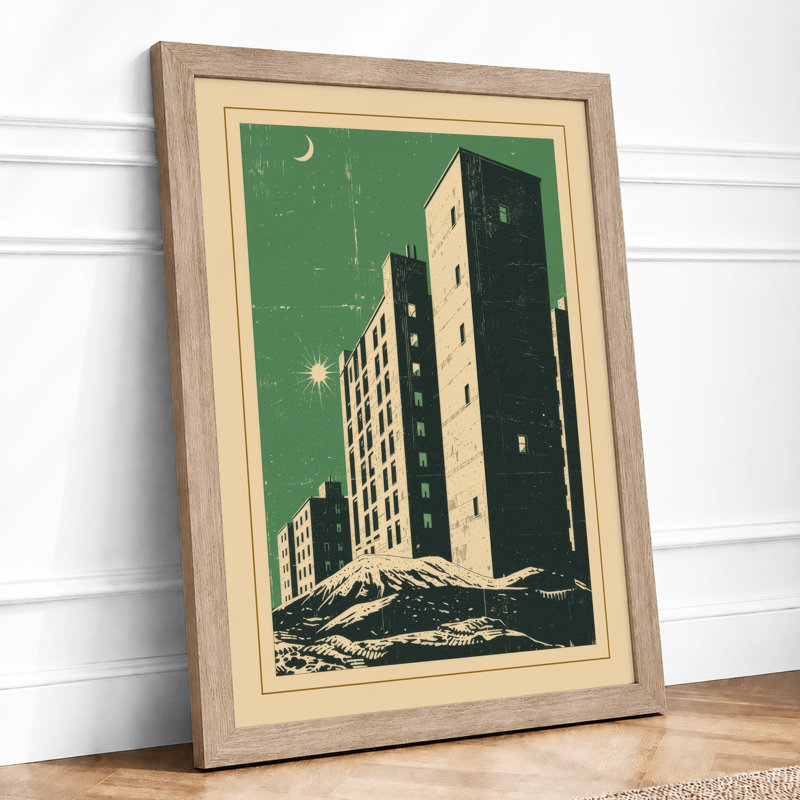 Skyward Architecture Art Deco - Framed Print, A3 - 42.0 x 29.7 cm, Oak