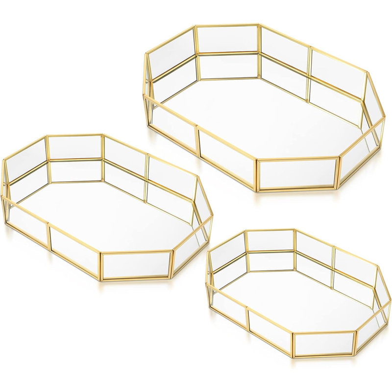 3-piece Gold Mirror Vanity Tray Set