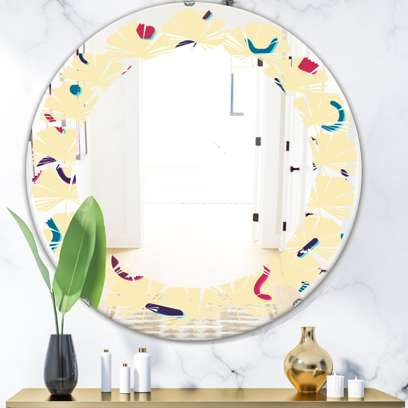 Miroir mural sans cadre à motif abstrait feuilles VI, H 23,6 po x l 23,6 po