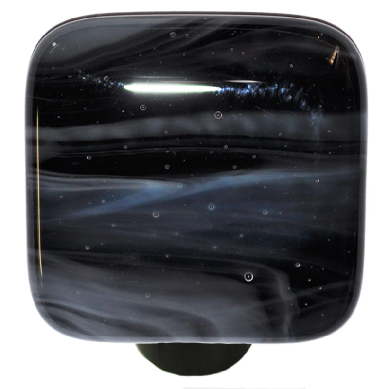 Black and White Swirl Glass Square Knob with Mounting Hardware