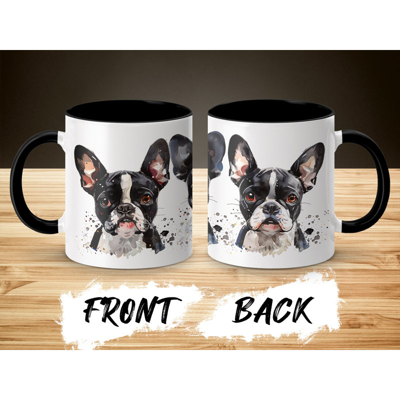 11oz Watercolour Boston Terrier Design Coffee Mug, 2, Black