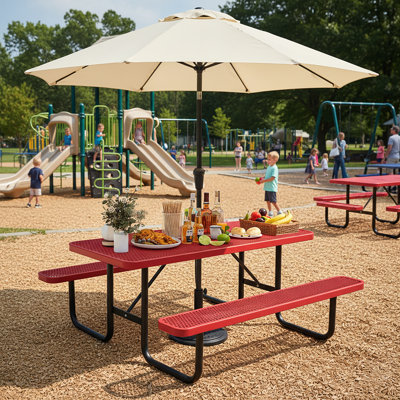 Outdoor Thermoplastic-Coated Commercial Picnic Table for 4-6, Coated Metal Picnic Table Heavy Duty, Rectangular