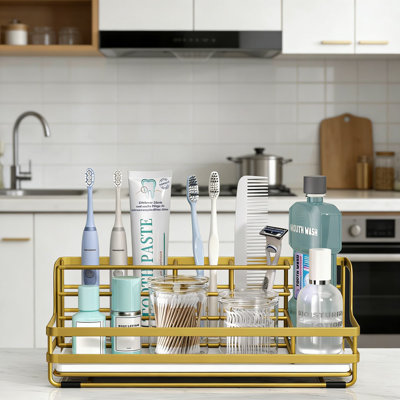 Bathroom Counter Organizer With Instant Drying Stone, 5-Slot Stainless Steel Toothbrush And Toothpaste Holder For Electric Toothbrushes, Space-Saving Vanity Storage