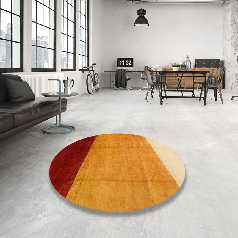 Tapis de zone jaune/rouge/beige contemporaine, Rond 8 pi