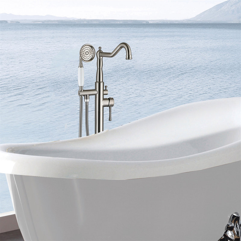 Freestanding Bathtub Faucet With Hand Shower, Brushed Nickel