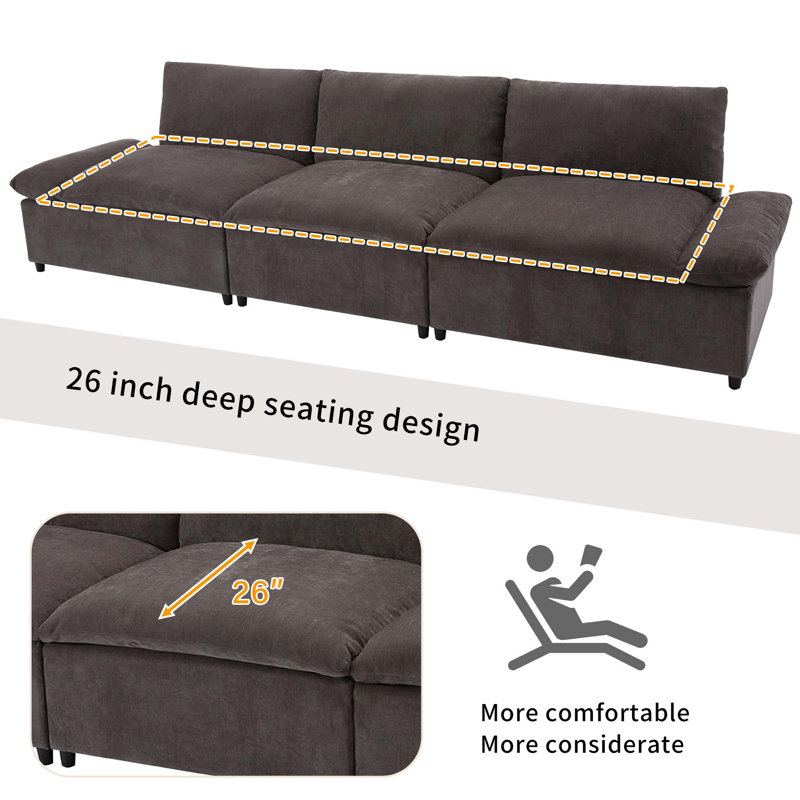 Comfortable Three-Seater Sofa with Dual Storage Units for Various Spaces, Gray