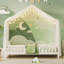 Lit pour enfant en bois en forme de maison avec baldaquin et balustrades hautes, taille simple, blanc, idéal pour un sommeil sécuritaire et élégant-142664564-142664565