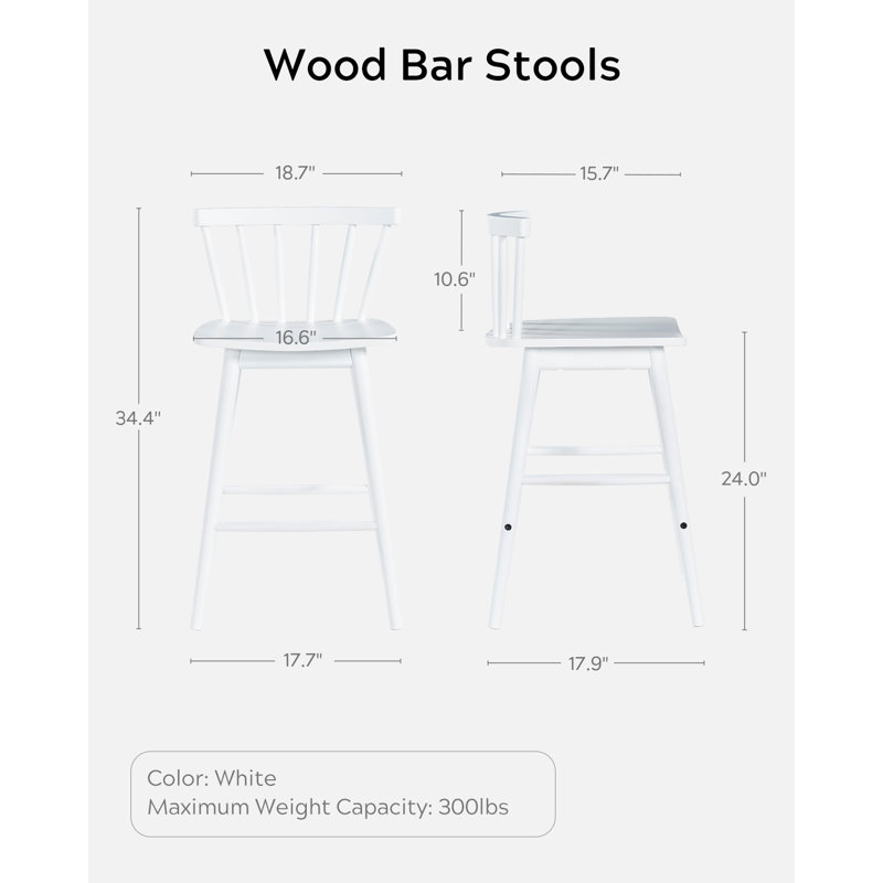 24 Inch Modern Solid Wood Counter Stool,  Kitchen Island Stools With Back, 4, White