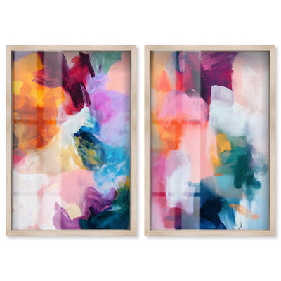 Canvas Alchemy Duo Shadowbox Print Colorful Wall Decor by Art Remedy, Blonde Frame, 10 x 15