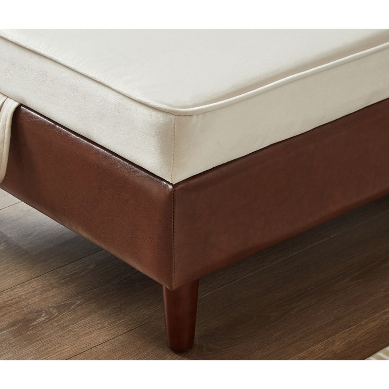Canapé de rangement 65 po en PU et velours, Beige/brun