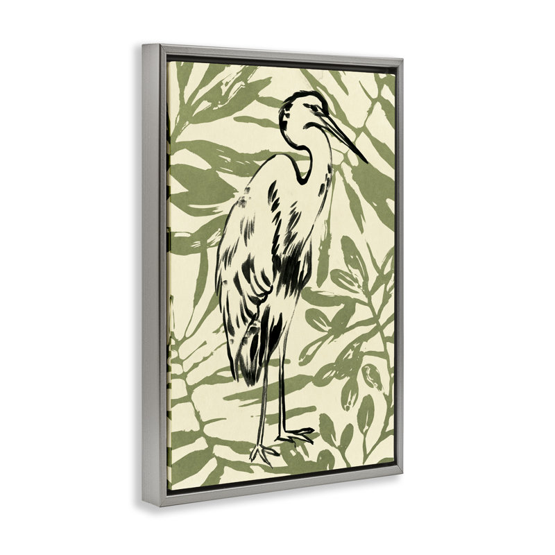 Toile «Heron & Leaf» par June Erica Vess, Cadre flottant gris lustré, H 25 po x l 17 po