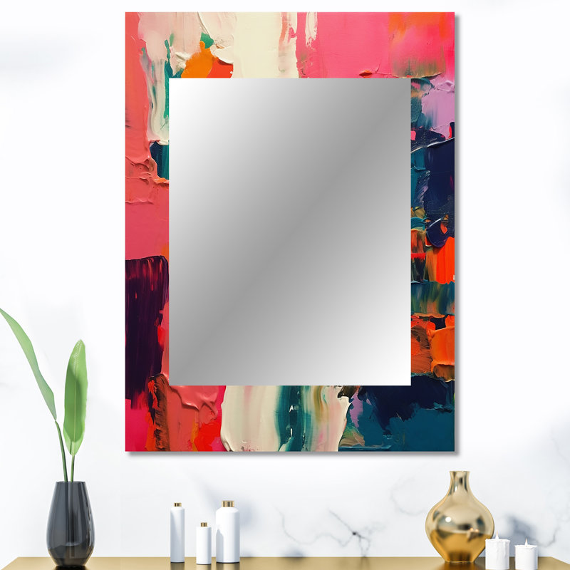 Pink and Blue Fragments Of Reality - Abstract Decorative Wall Mirror, Pink Mirror, Printed Metal Art, 40" x 30"