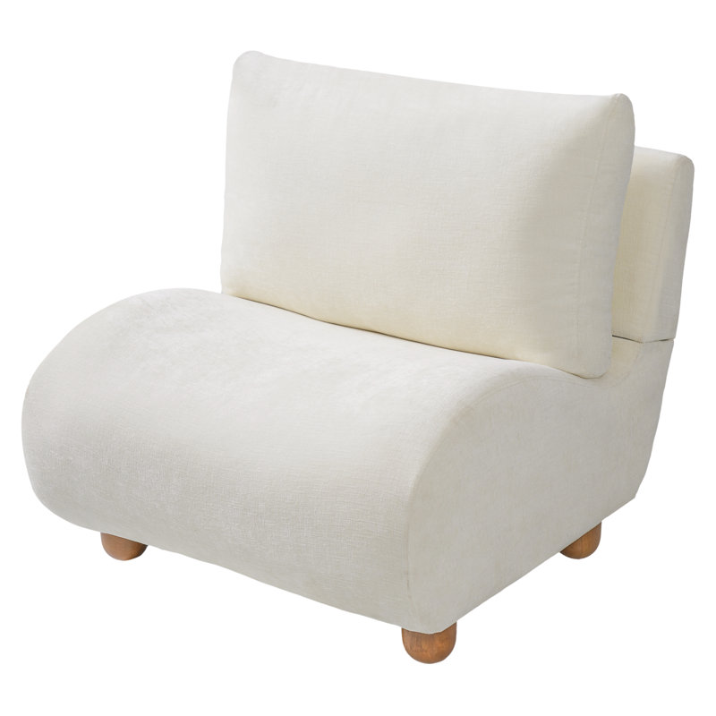 Chaise d'appoint rembourrée moderne Vernon avec silhouette courbée, coussins de dossier doubles et pieds en bois, 2
