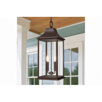 2 lampes suspendues d'extérieur à base réglable en fer brun, certifiées ETL, avec verre trempé transparent (20 pouces de hauteur).