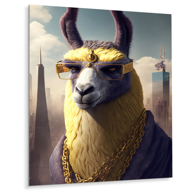 Décoration murale en métal «Llama Gangster In NYC», H 32 po x l 24 po x P 1 po