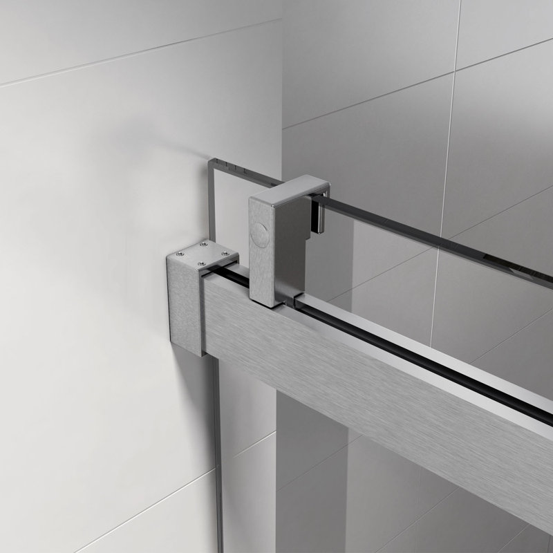 72 In. W X 76 In. H Single Sliding Frameless Shower Door/Enclosure In Brushed Nickel Finish With Clear Glass, Brushed Nickel