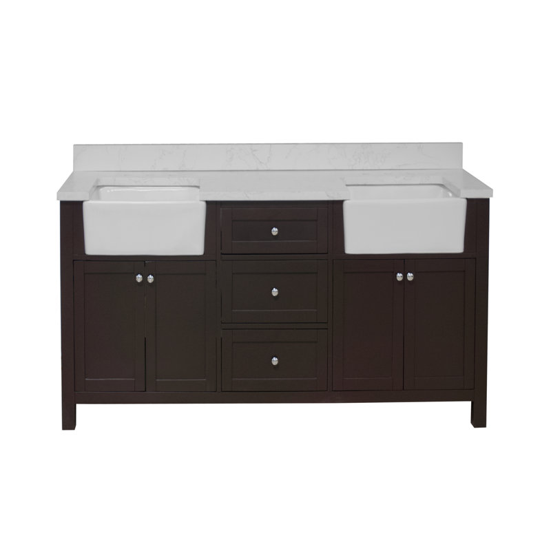 Yorkshire 72'' Double Bathroom Vanity with Engineered Stone Top, Chocolate